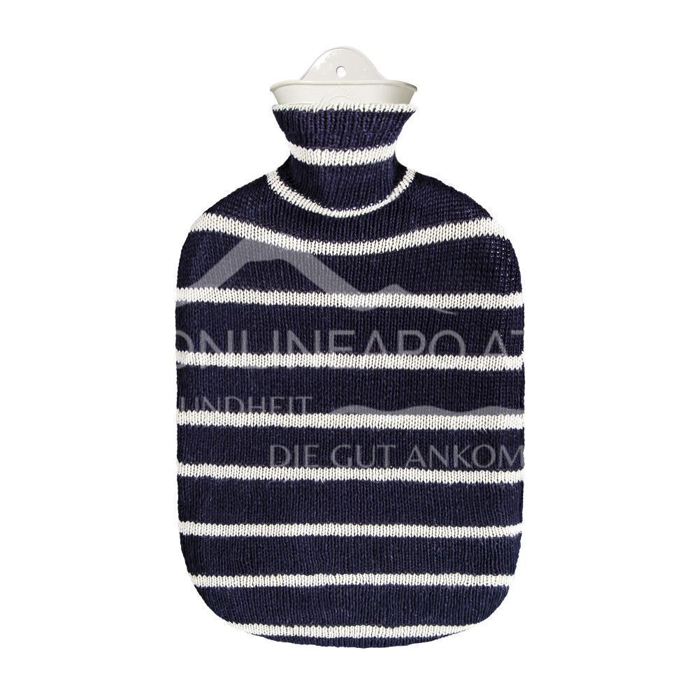 Singer hot water bottle with knitted cotton cover "Marine" - 2,0L