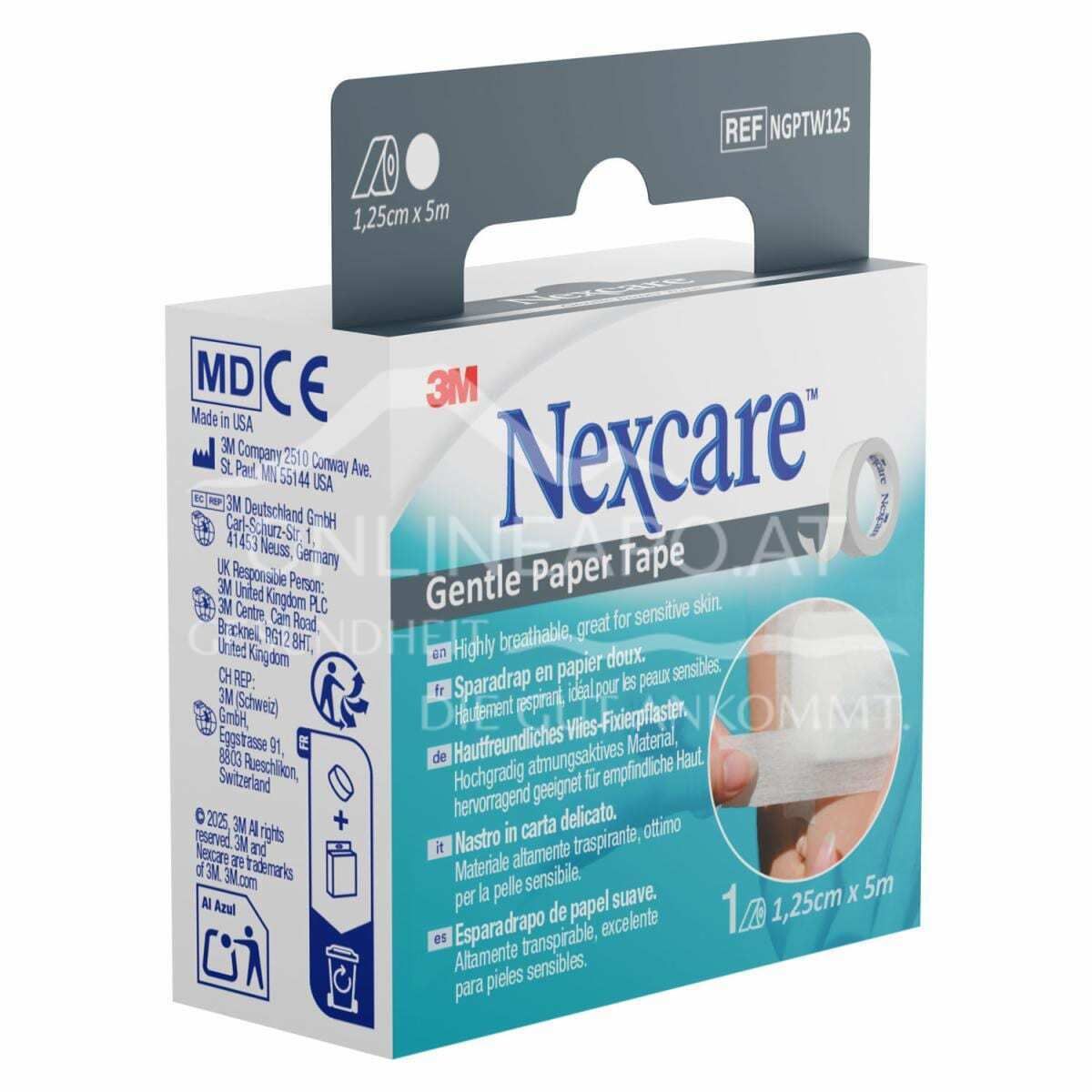 3M™ Nexcare™ Gentle Paper Tape, sensitives Fixierpflaster, Rolle, weiß, 12,5 mm x 5 m