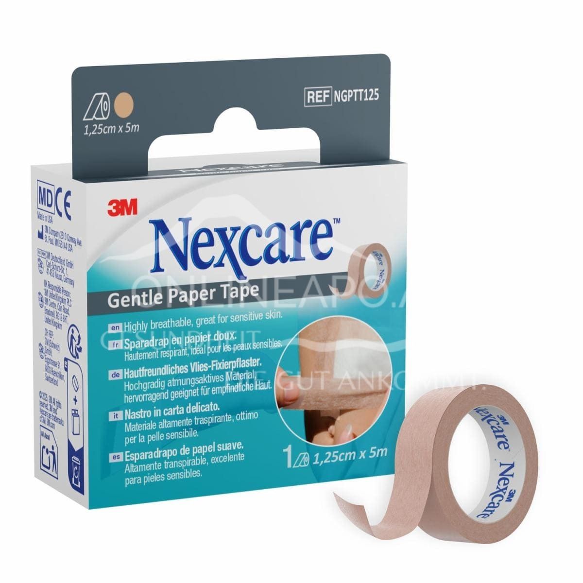 3M™ Nexcare™ Gentle Paper Tape, sensitives Fixierpflaster, Rolle, beige, 12,5 mm x 5 m