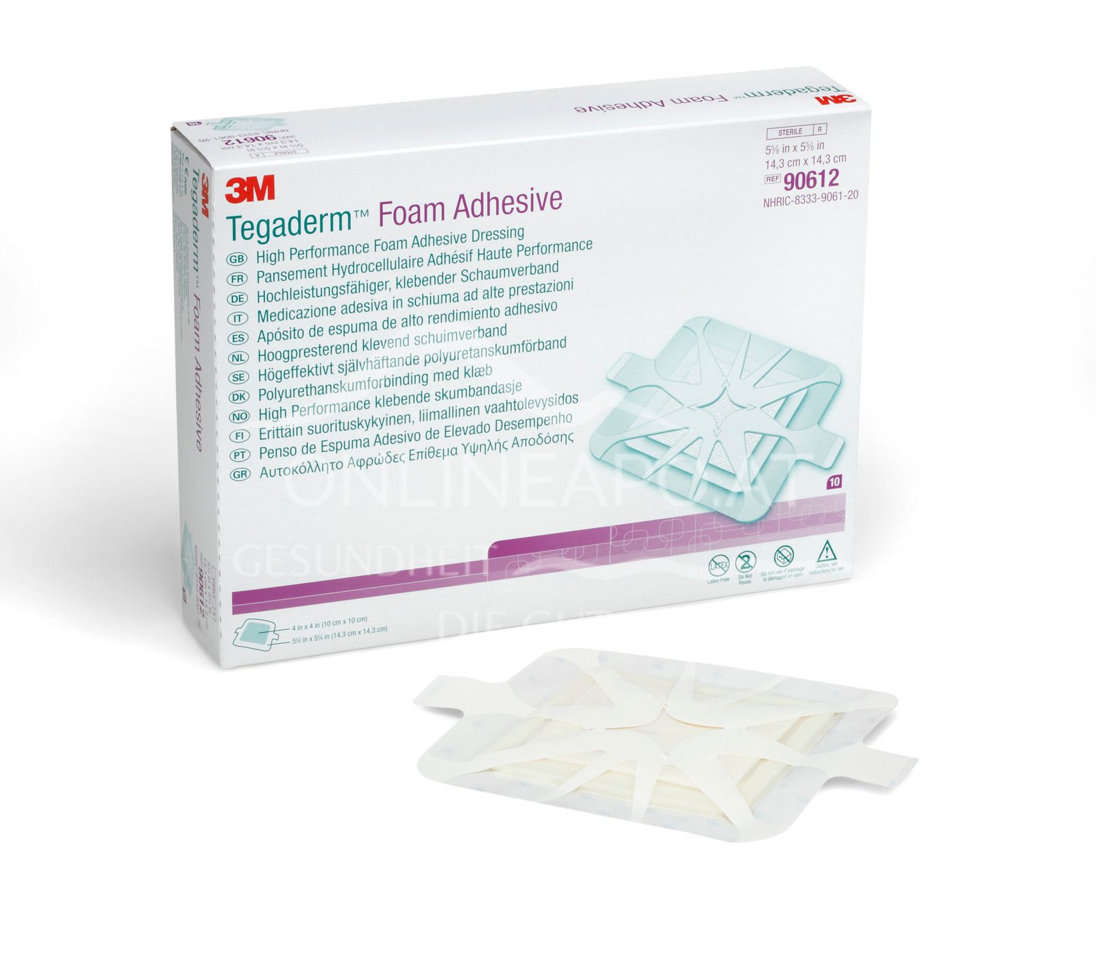 3M™ Tegaderm™ Foam Adhesive high performance adhesive foam dressing, 90612, 14.3 x 14.3 cm, square with adhesive edge