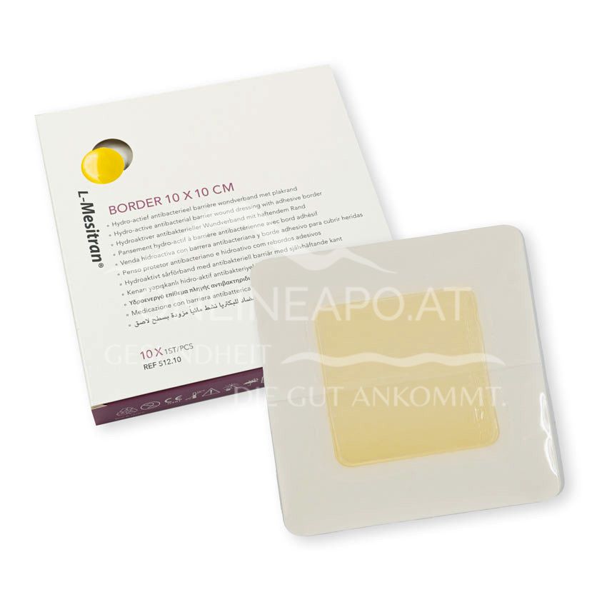L-Mesitran® Border Hydroaktiver antibakterieller Wundverband mit haftendem Rand, 10 x 10 cm