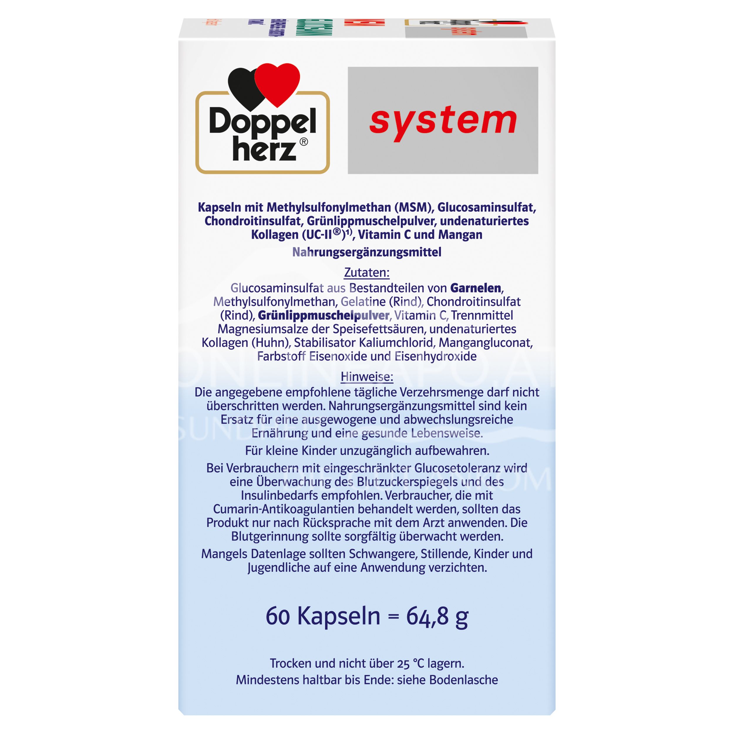 Double Heart System MSM Glucosamine GREEN LIP MUSHROOM + CHONDROITIN + VITAMIN C Capsules