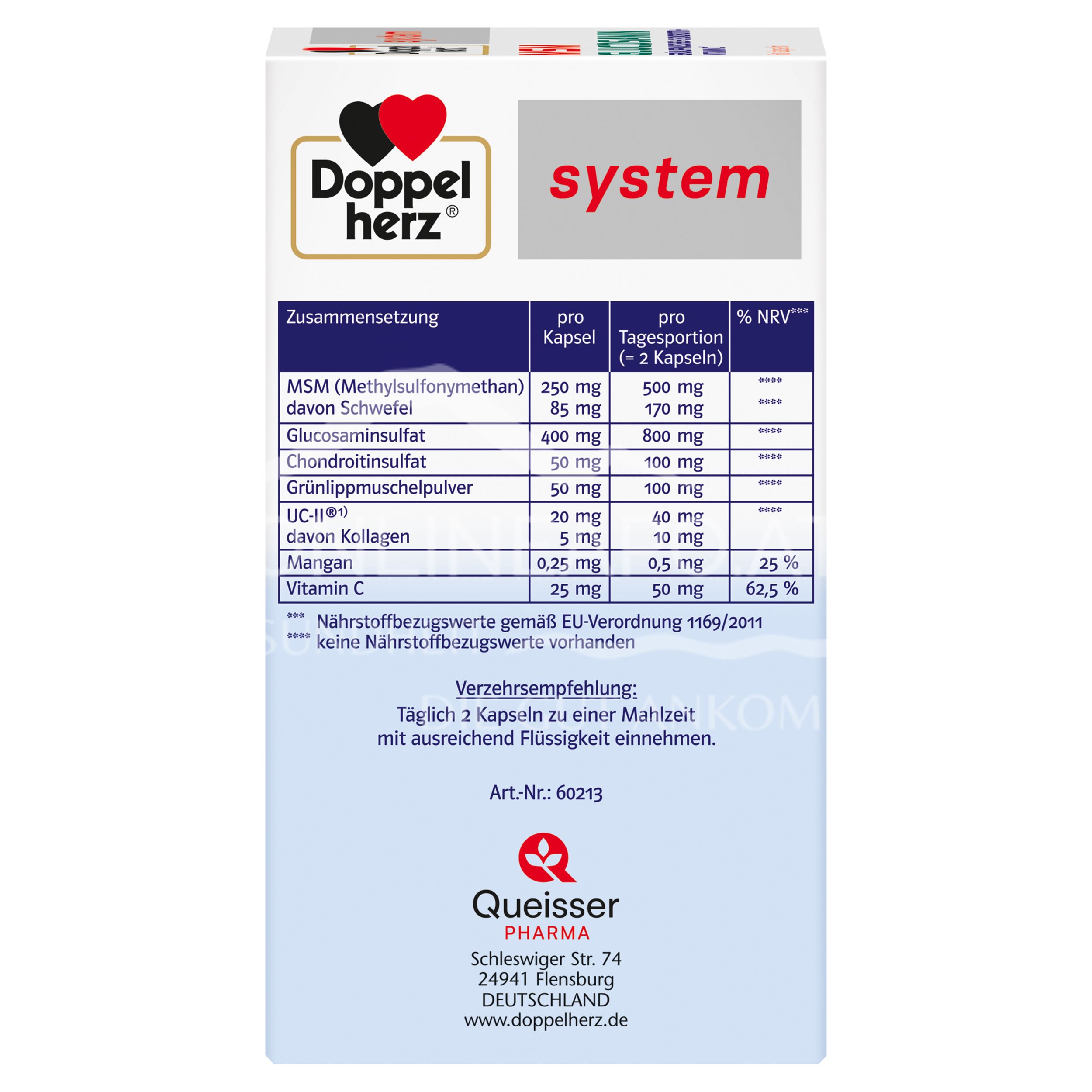 Double Heart System MSM Glucosamine GREEN LIP MUSHROOM + CHONDROITIN + VITAMIN C Capsules