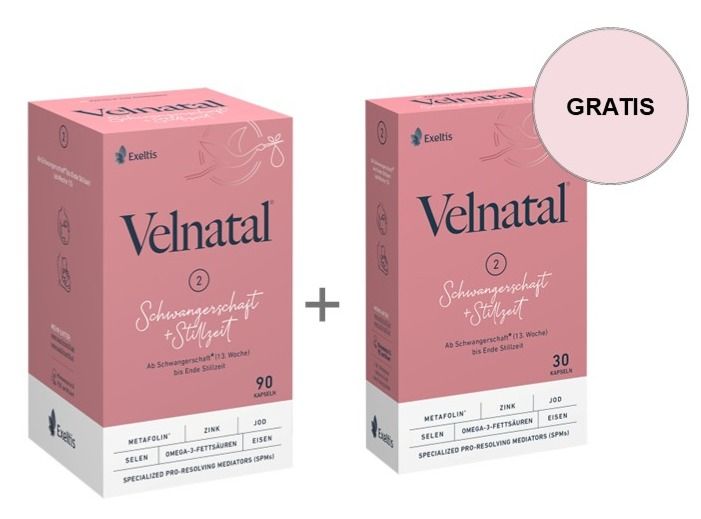 Velnatal® Schwangerschaft + Stillzeit Weichkapseln (90 Stk.) + 1 x gratis Schwangerschaft + Stillzeit Weichkapseln (30 Stk.)
