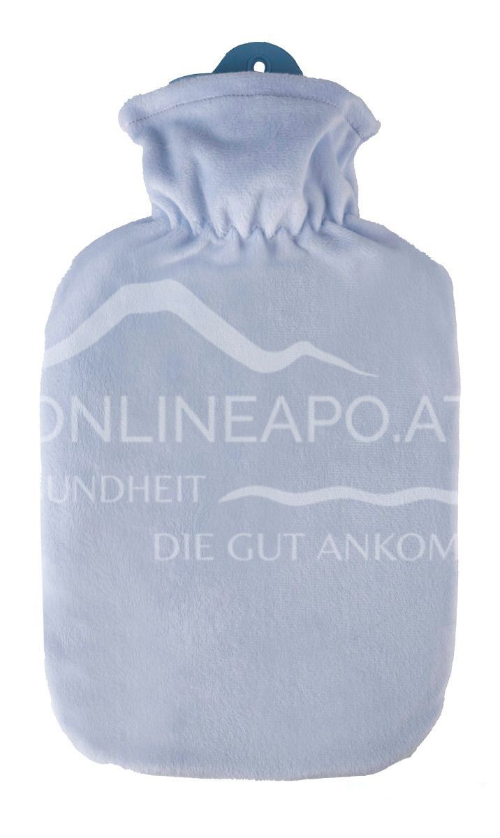 Singer hot water bottle with classic fleece cover, pastel blue - 2.0L