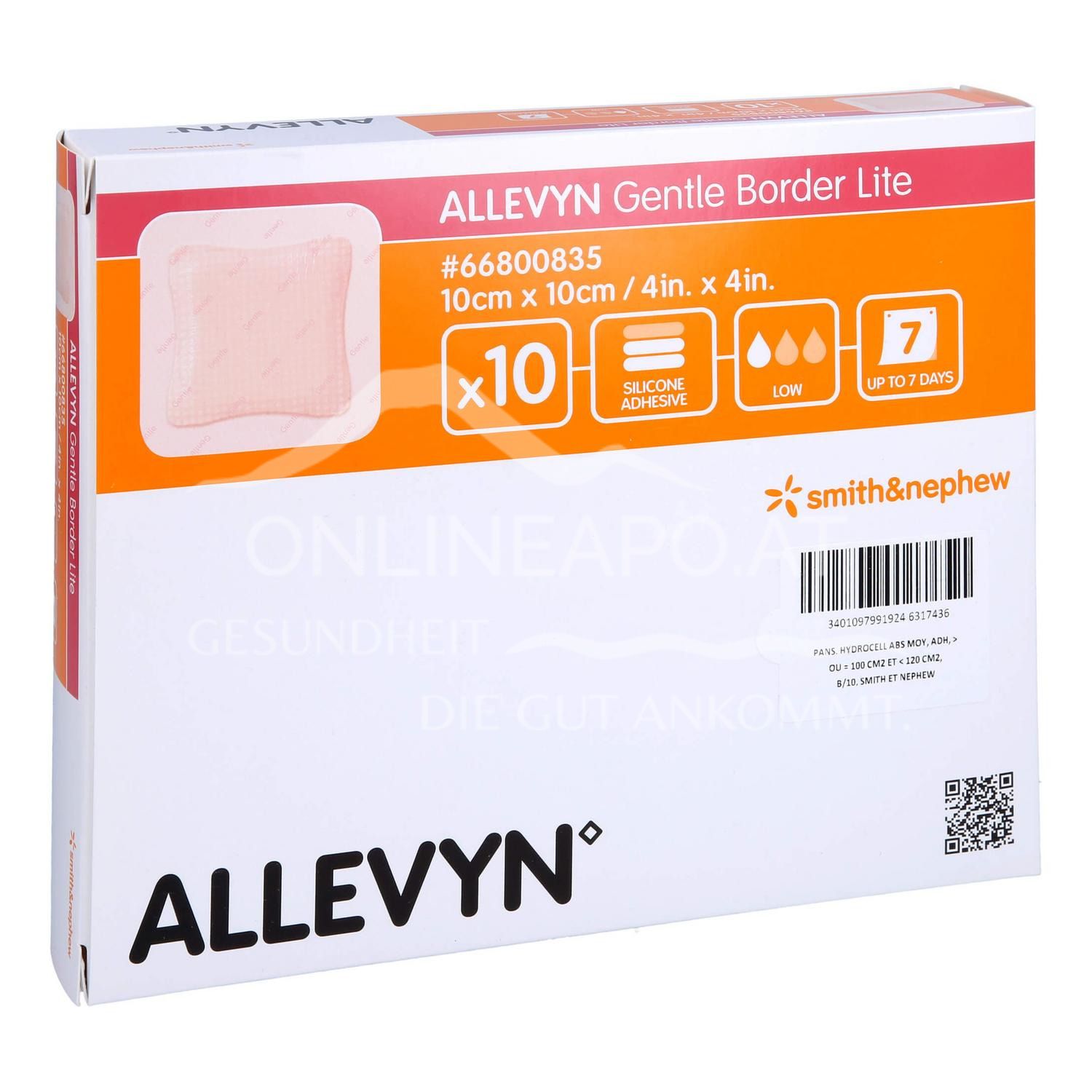 ALLEVYN GENTLE BORDER LITE haftender Silikon-Schaumverband steril, 10 x 10 cm