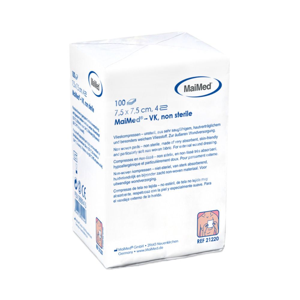 MaiMed Vlieskompressen 4-fach, unsteril, 7,5 x 7,5 cm