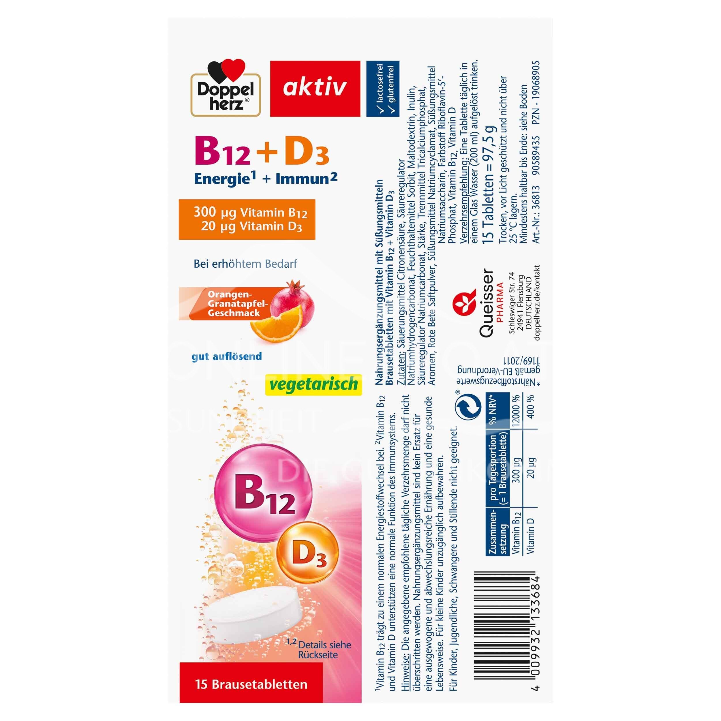 Doppelherz aktiv Vitamin B12 + D3 Brausetabletten - Energie + Immun