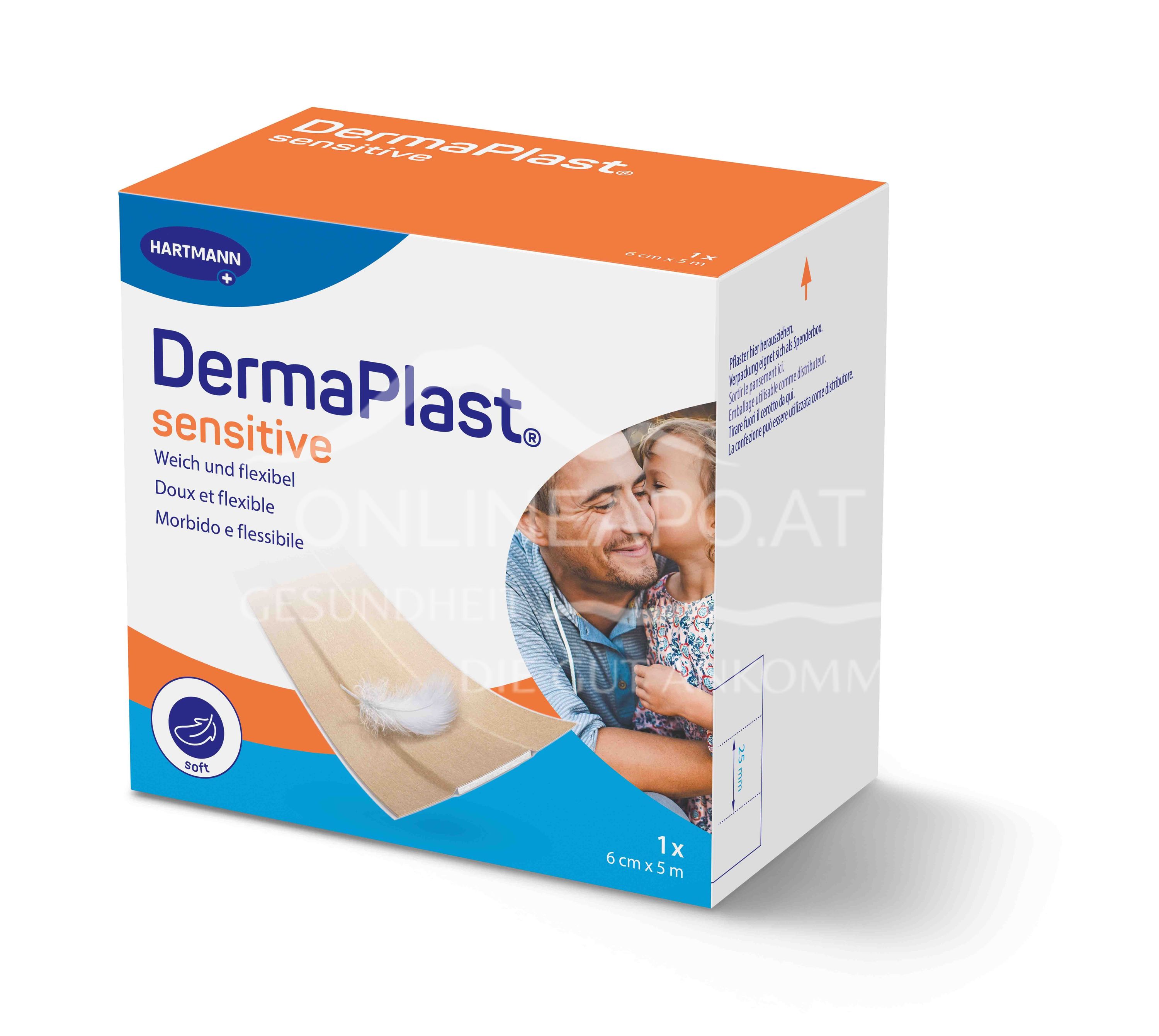 DermaPlast® Sensitive hautfarbig Wundschnellverband, zuschneidbar 5 m x 6 cm Rolle