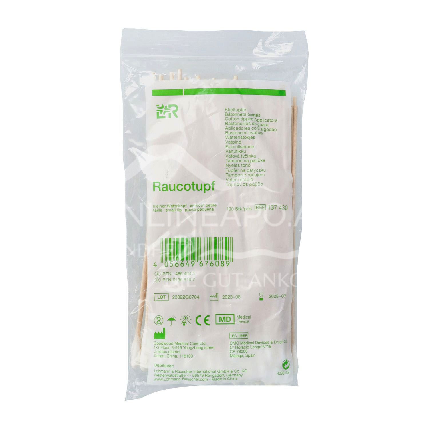 Raucotupf Stieltupfer mit Holzstiel - Kleiner Wattekopf, unsteril