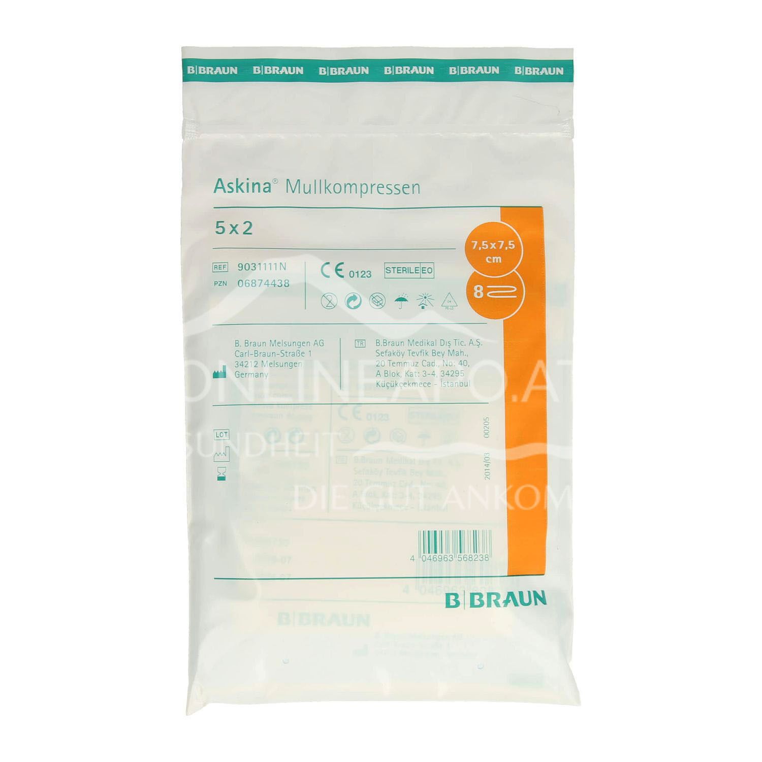 Askina® Mullkompressen 8fach gelegt - steril - 7,5 x 7,5 cm, 5 x 2 Stück