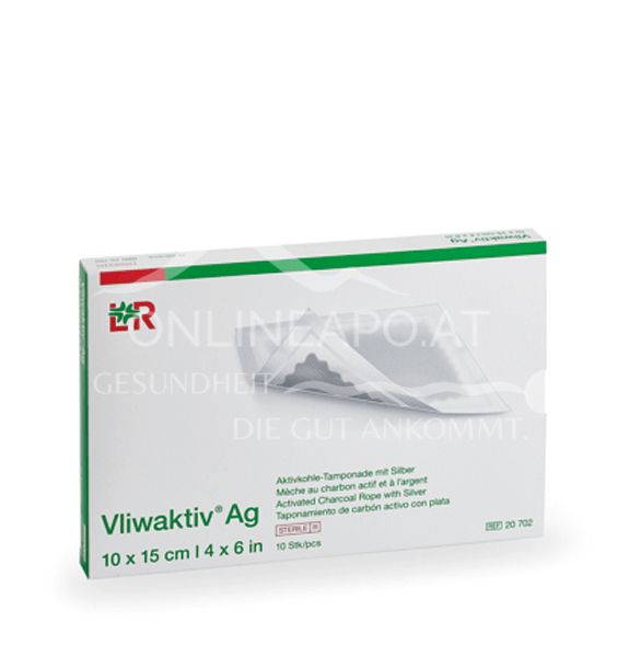 Vliwaktiv® Ag activated charcoal tamponade with silver, sterile, 6.5 x 10 cm