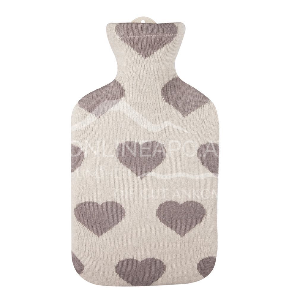 Singer hot water bottle with knitted cotton cover "Herz As" - 2L