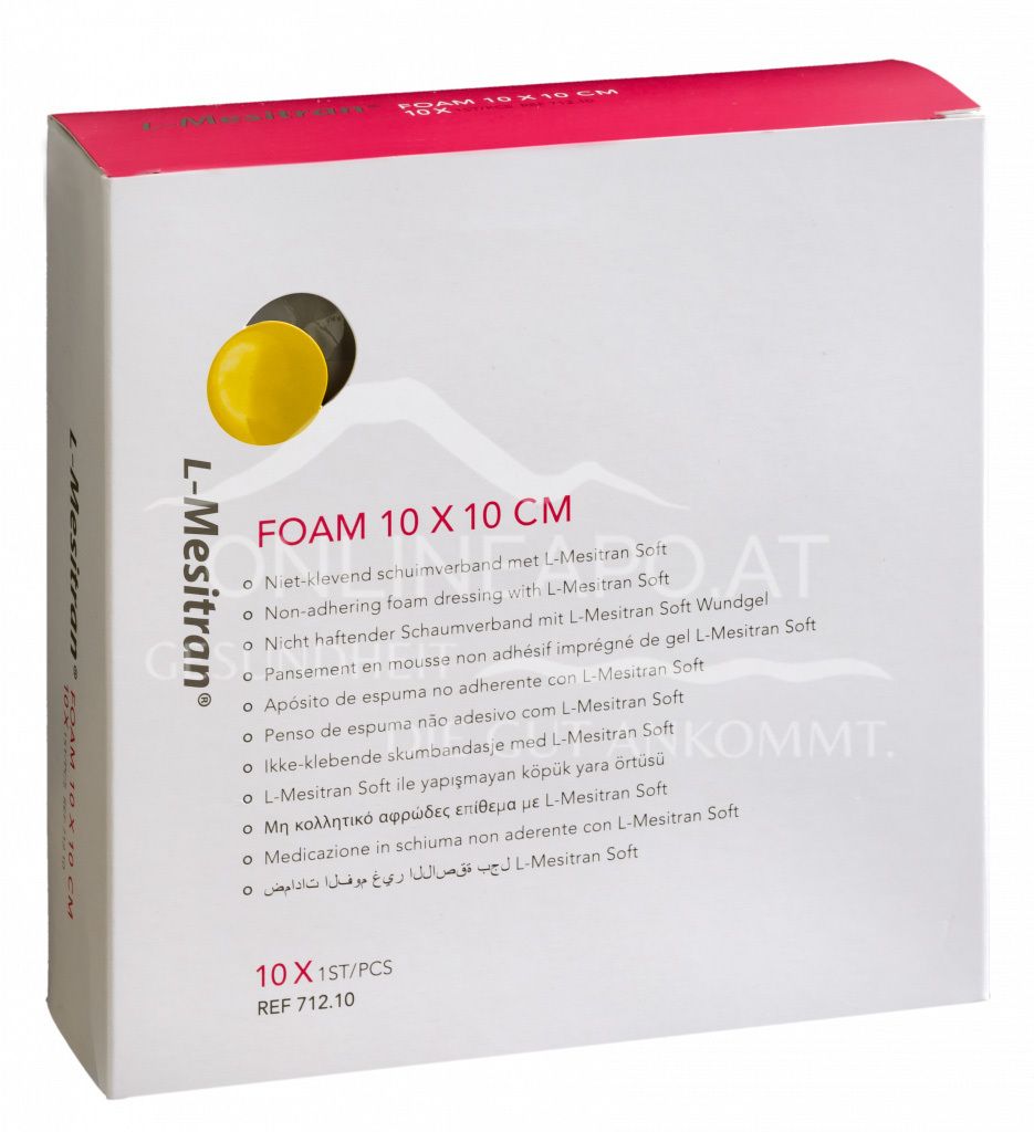 L-Mesitran® Foam nicht haftender Schaumverband mit L-Mesitran Soft Wundgel für Menschen, 10 x 10 cm