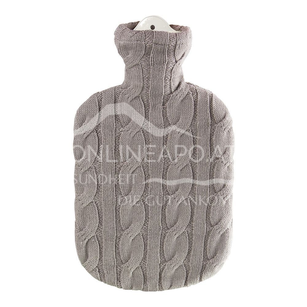 Singer hot water bottle with knitted cotton cover "Zopf Stein" - 2,0L