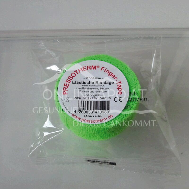 Pressotherm® Finger-Tape Cohesive Elastic Bandage, 2.5 cm x 4.5 m - Neon Green