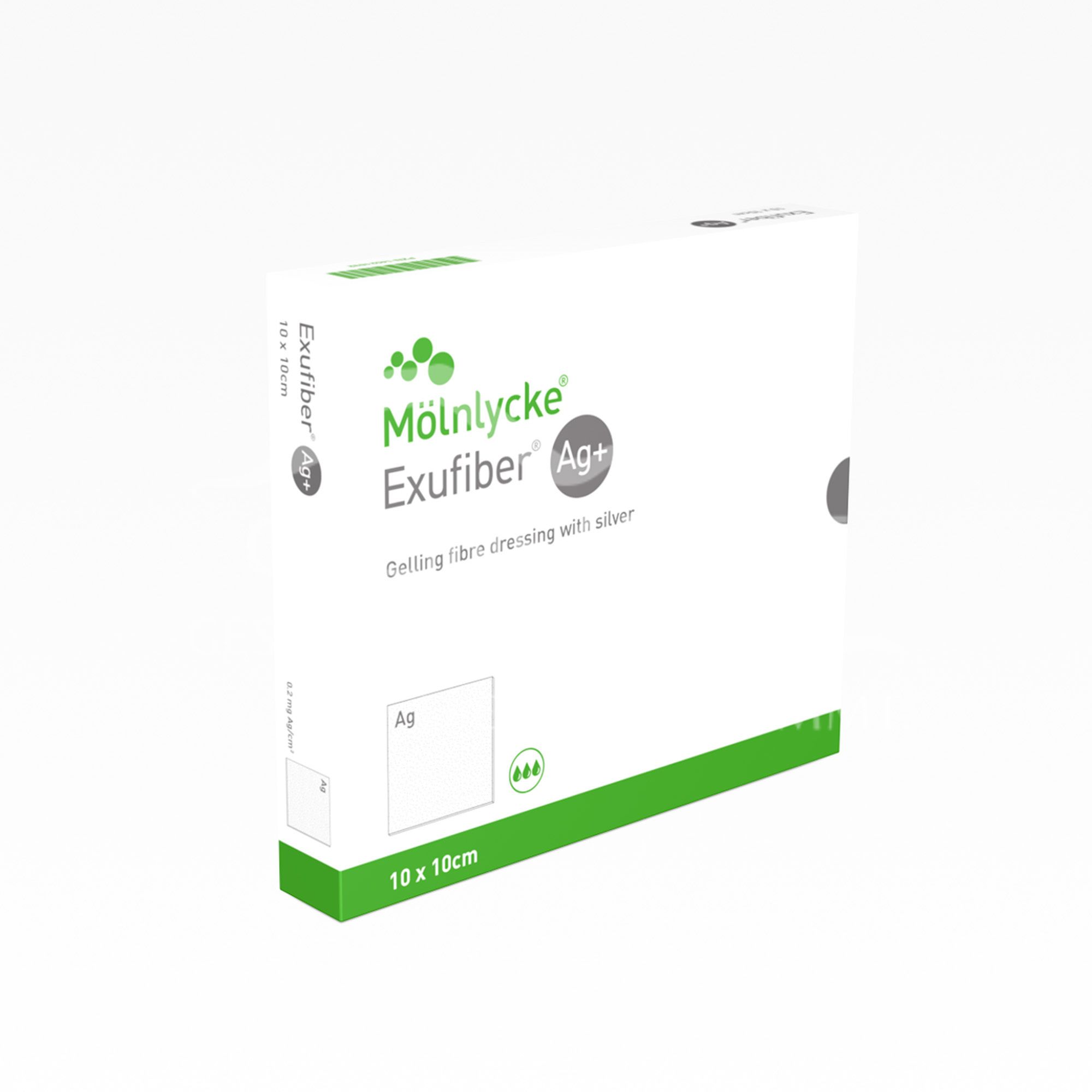 Mölnlycke® Exufiber® Ag+ gel fibre dressing with silver sterile, 10 x 10 cm